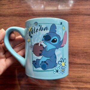 Disney Lilo & Stitch Aloha Stitch Coconut Floral 20 Oz Ceramic Mug Blue